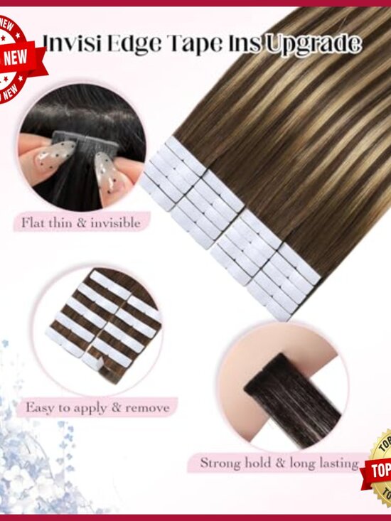 20 Inch Human Hair Tape Extensions 20 Pieces Seamless Injected Balayage